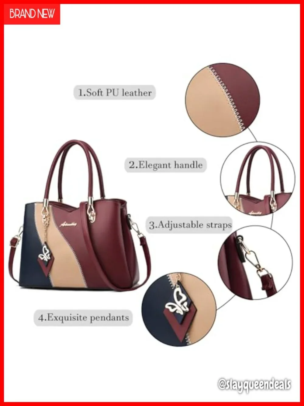 Women's Satchel Tote PU Leather Shoulder Handbag with Crossbody Strap